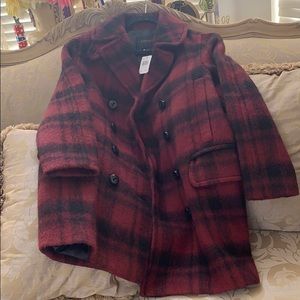 Coach plaid long peacoat size Small